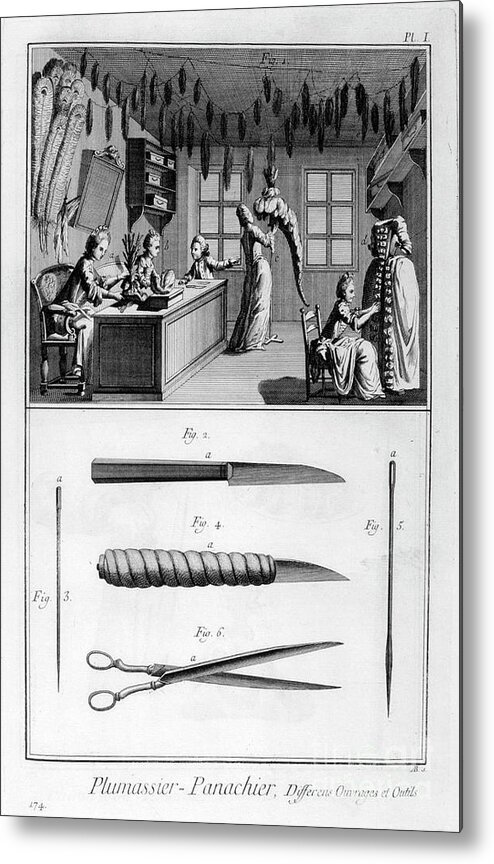 Working Metal Print featuring the drawing Feather-dresser, 1751-1777 by Print Collector