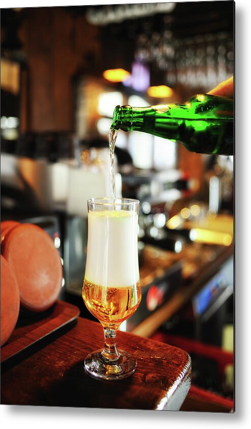 Alcohol Metal Print featuring the photograph Filling A Beer Glass On The Bar Counter by Gm Stock Films