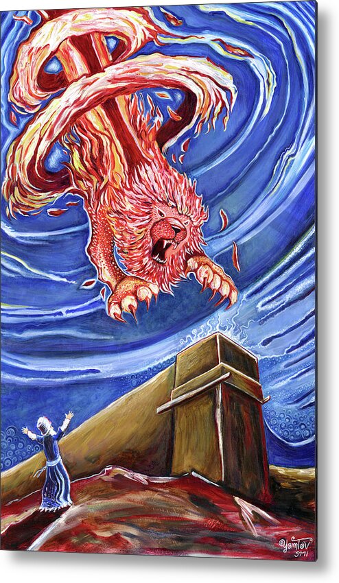 Fire Metal Print featuring the painting Fire Lion Alter by Yom Tov Blumenthal