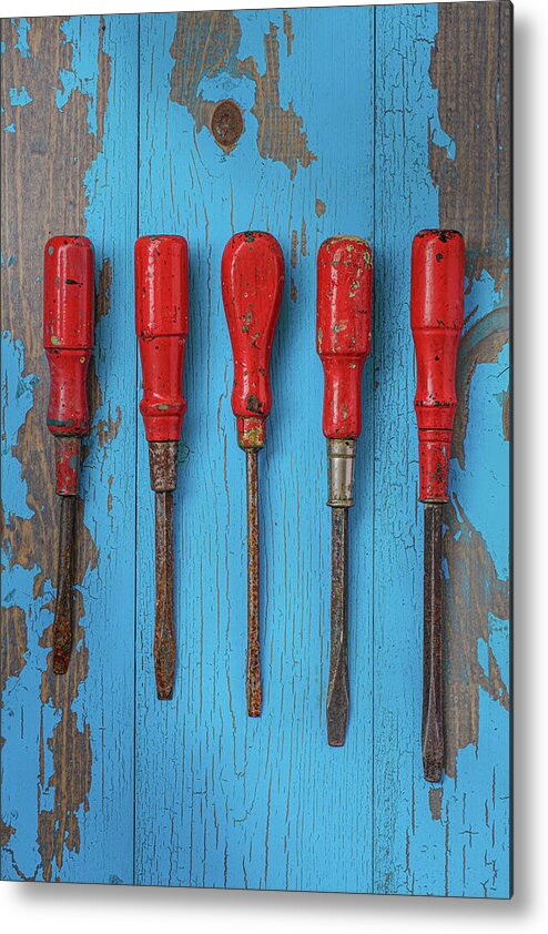 Screwdrivers Metal Print featuring the photograph Five Red Screwdrivers Vertical by David Smith