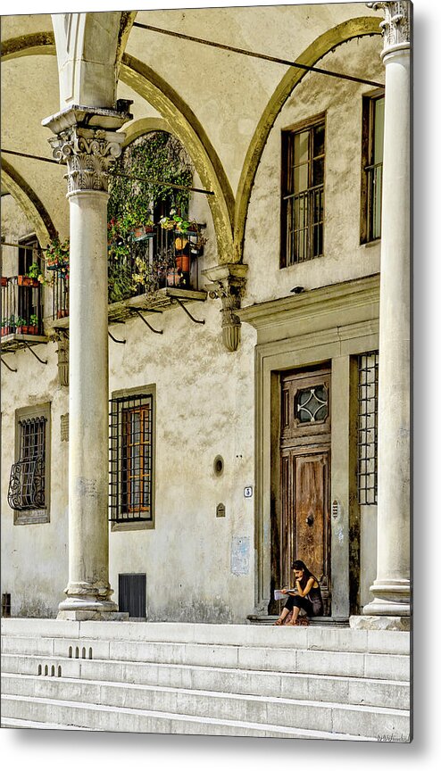 Florence Metal Print featuring the photograph Florence - reader in la Annunziata by Weston Westmoreland