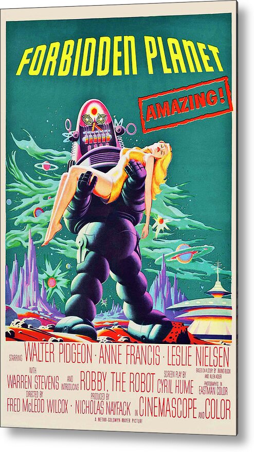 Robot Metal Print featuring the painting Forbidden Planet by Unknown