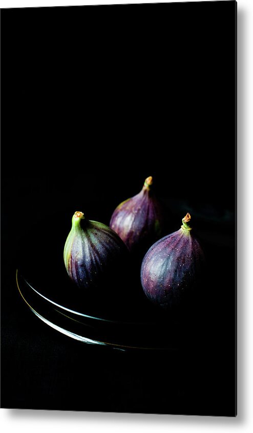 Black Background Metal Print featuring the photograph Fresh Figs On Black Background by Sarka Babicka