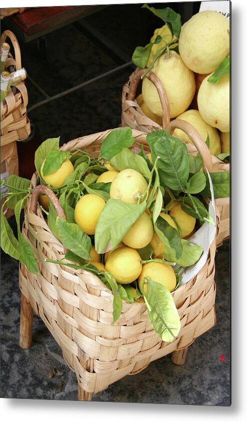 Amalfi Metal Print featuring the photograph Freshly Picked Lemons In A Basket by Angelafoto