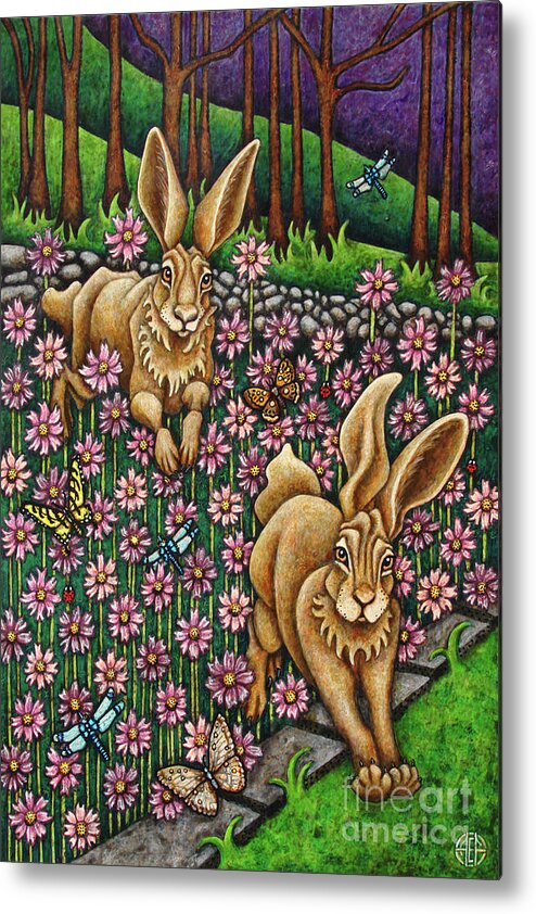 Hare Metal Print featuring the painting Garden Frolic by Amy E Fraser