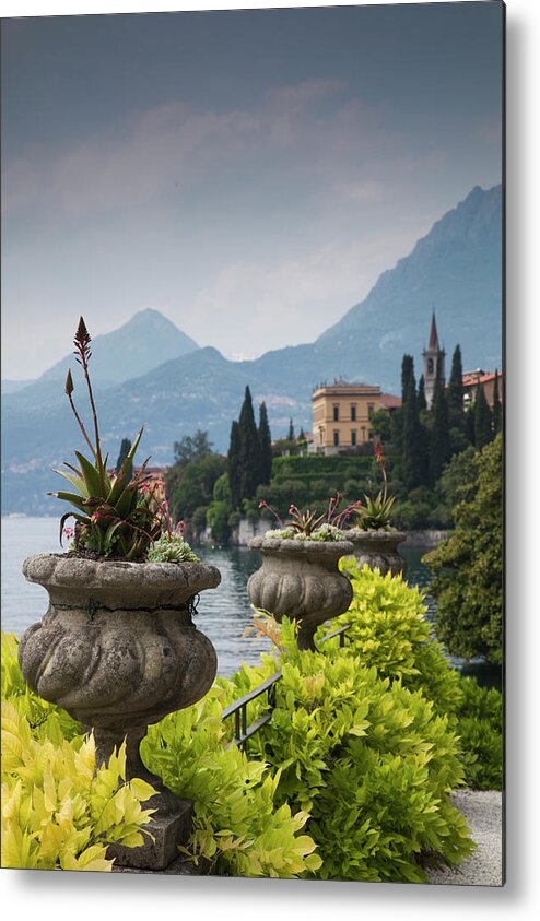 Scenics Metal Print featuring the photograph Gardens And Lakefront, Villa Monastero by Walter Bibikow
