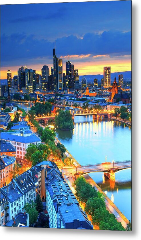Estock Metal Print featuring the digital art Germany, Hessen, Frankfurt Am Main, The Skyline Of The City With The Skyscrapers Of The Banks District Along The Main River by Maurizio Rellini