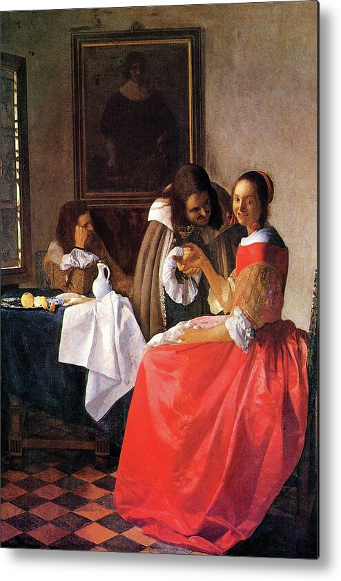 Renaissance Metal Print featuring the painting Girl with a wine glass by Johannes Vermeer