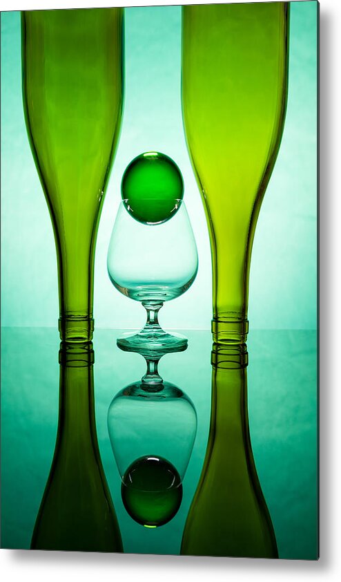 Green Glass Composition Reflections Metal Print featuring the photograph Green Glass #14 by Azriel Yakubovitch