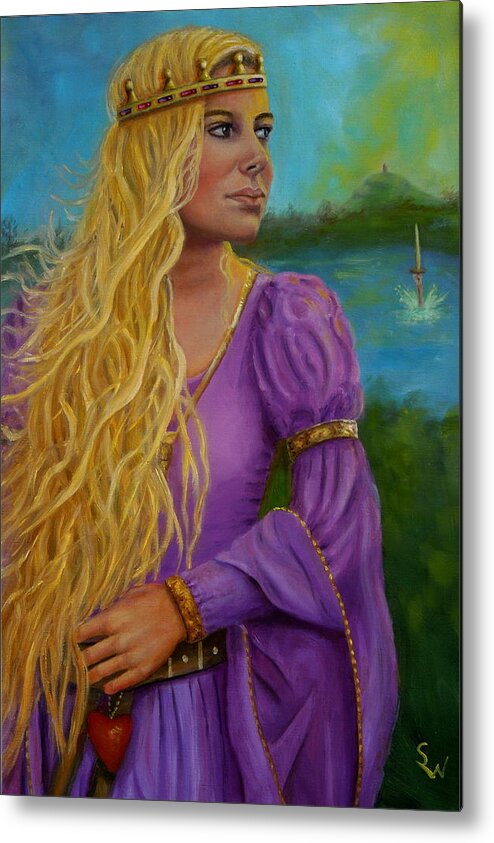 Fine Art Metal Print featuring the painting Guinevere Glastonbury by Shirley Wellstead