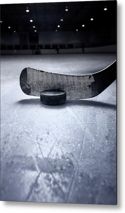 Recreational Pursuit Metal Print featuring the photograph Hockey Stick And Puck by Francisblack