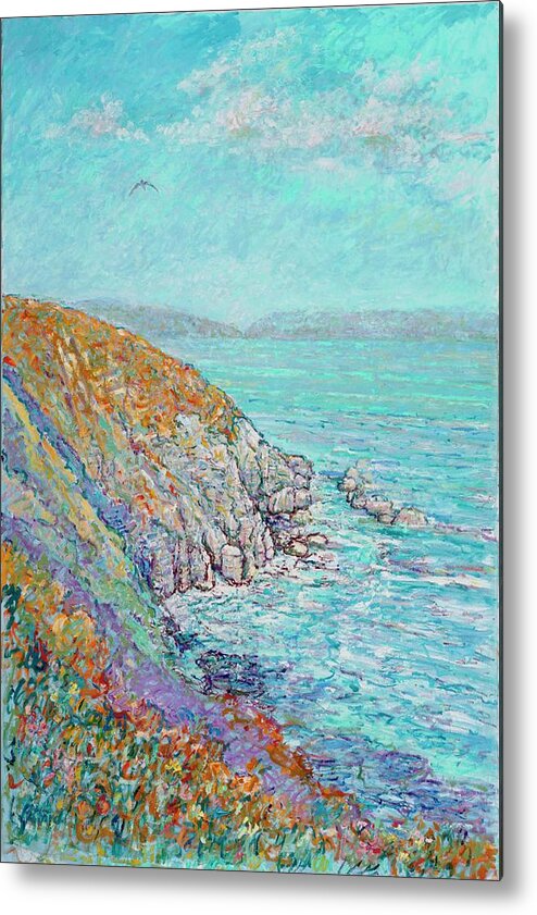 Seascape Metal Print featuring the painting Ice Plant Cliffs by Tom Pittard