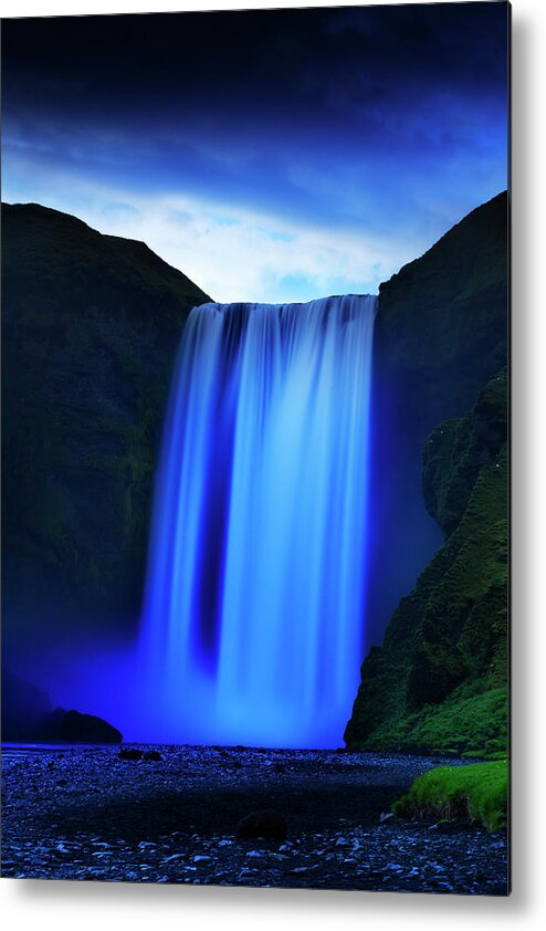 Estock Metal Print featuring the digital art Iceland, South Iceland, Skogafoss Waterfall At Night by Maurizio Rellini