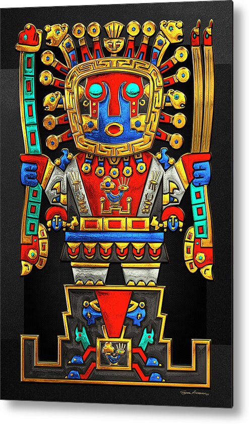 Treasures Of Pre-columbian America’ Collection By Serge Averbukh Metal Print featuring the digital art Incan Gods - The Great Creator Viracocha on Black Canvas by Serge Averbukh