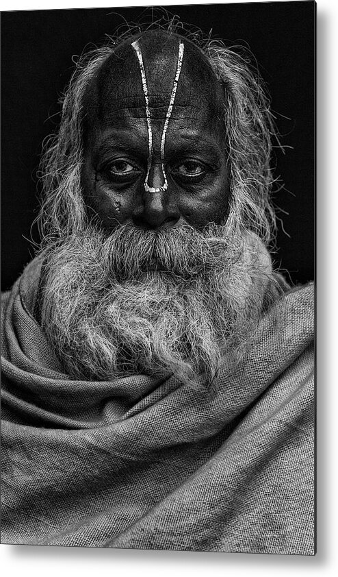 Portrait Metal Print featuring the photograph Indian Dark Face by Haitham Al Farsi