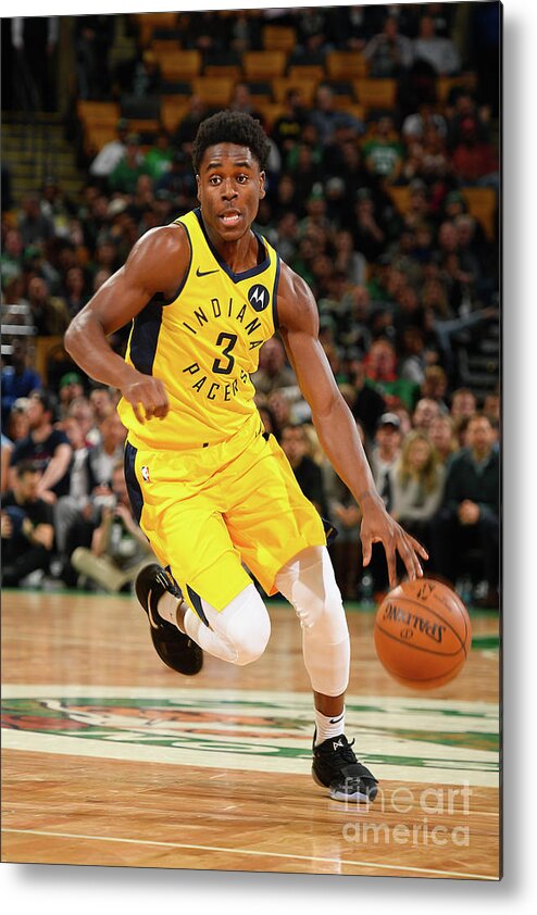 Aaron Holiday Metal Print featuring the photograph Indiana Pacers V Boston Celtics by Steve Babineau