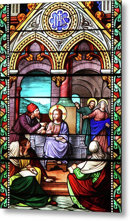 Stained Glass Metal Print featuring the photograph Jesus Teaches at the Temple by Munir Alawi
