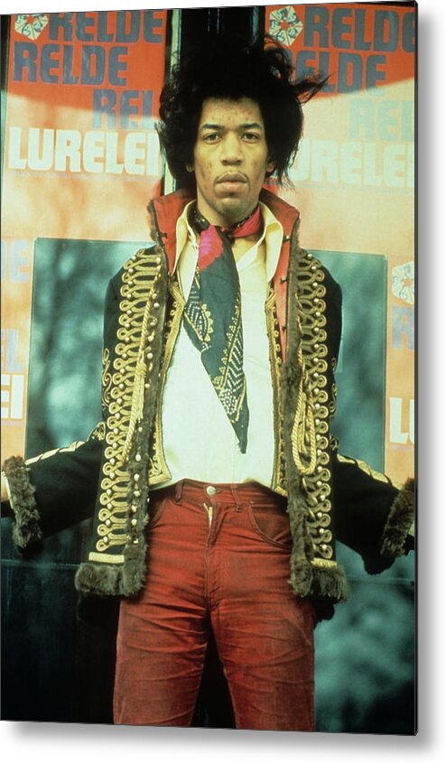 Jimi Hendrix Metal Print featuring the photograph Jimi Hendrix Candid In Scarf by Globe Photos