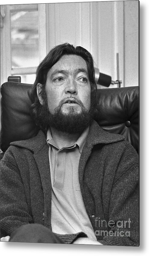 Cardigan Sweater Metal Print featuring the photograph Julio Cortazar In Paris by Bettmann