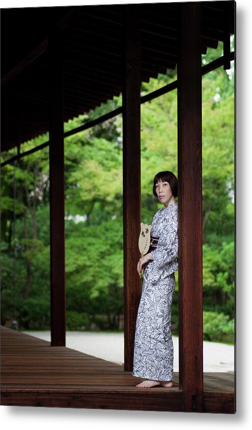 Mature Adult Metal Print featuring the photograph Kimono Woman Cooling Herself by Masahiro Makino