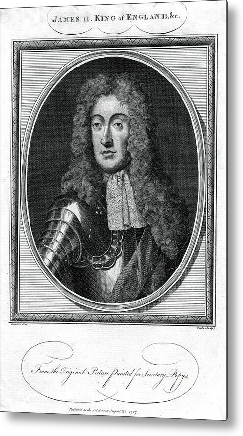 Engraving Metal Print featuring the drawing King James II Of England, 1787.artist by Print Collector