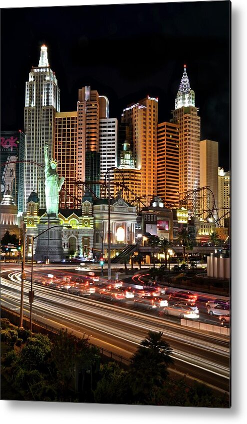 Land Vehicle Metal Print featuring the photograph Las Vegas - New York New York & Lights by Luís Henrique Boucault