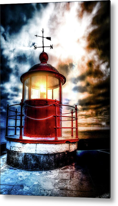 Farol Metal Print featuring the photograph Lighthouse on a stormy sky by Micah Offman