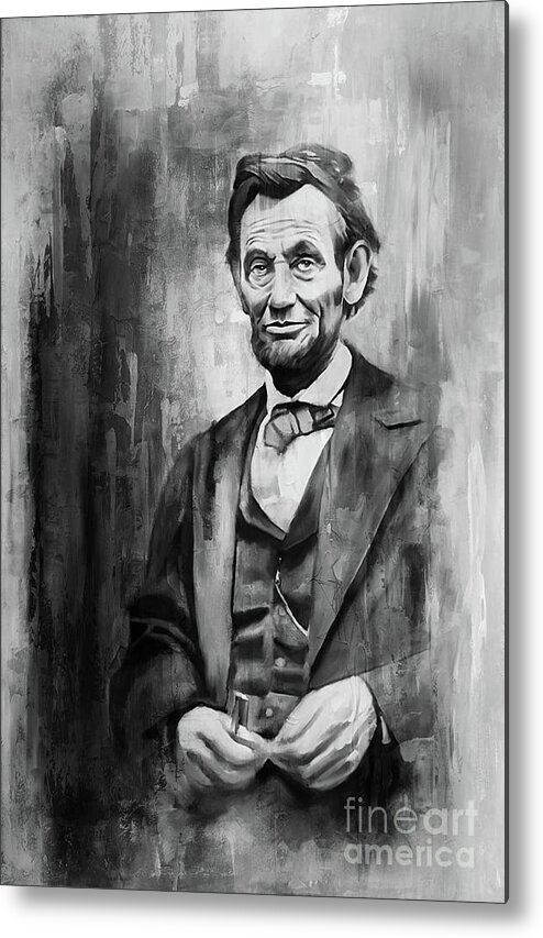 American Metal Print featuring the painting Lincoln black and white portrait by Gull G