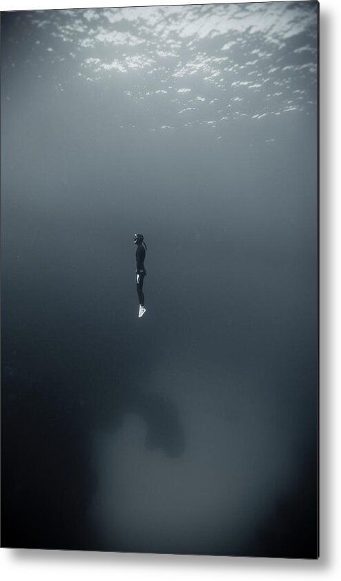 Underwater Metal Print featuring the photograph Man In Underwater by Underwater Graphics