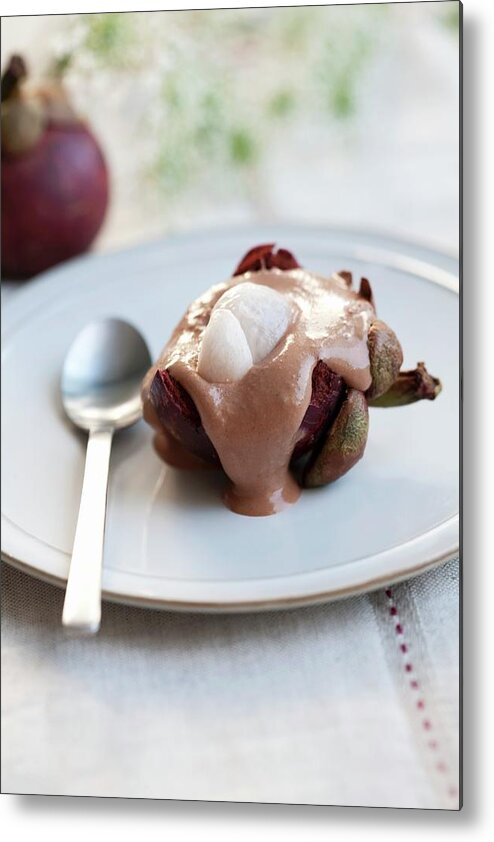 Ip_11166196 Metal Print featuring the photograph Mangosteen Filled With Chocolate Mousse by Schindler, Martina
