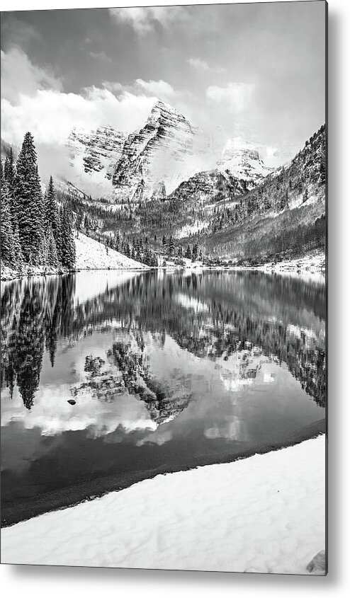 America Metal Print featuring the photograph Maroon Bells Morning Landscape - Monochrome by Gregory Ballos