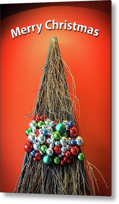 Card Metal Print featuring the photograph Merry Christmas Twig Tree by Bill Swartwout