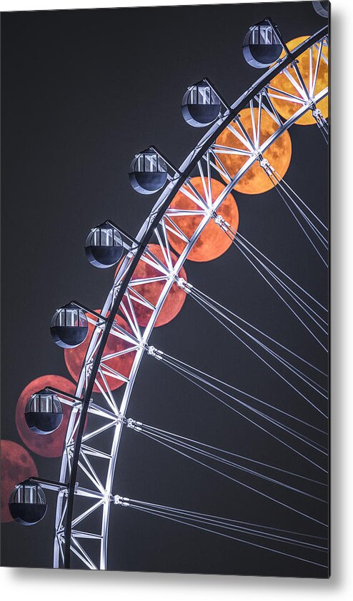 Moon Metal Print featuring the photograph Moon And Ferris Wheel by Ran Shen