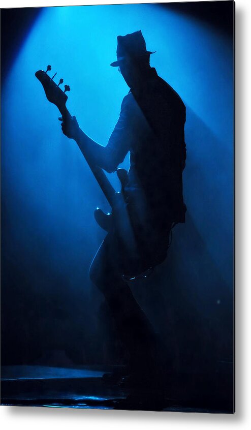 Expertise Metal Print featuring the photograph Musician Robert Deleo In Blue by Erik Hovmiller Photography