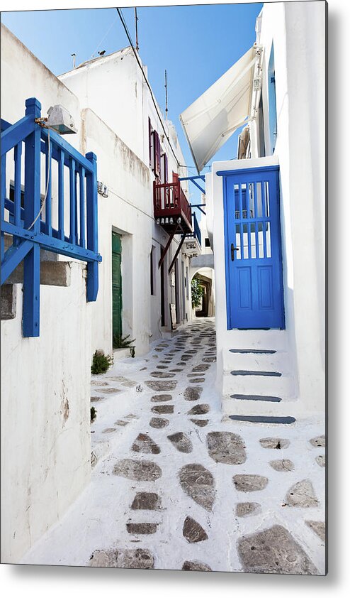 Greek Culture Metal Print featuring the photograph Mykonos, Picturesque Street by Phooey