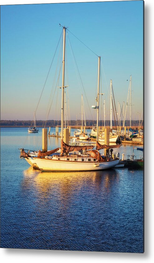 Boats Metal Print featuring the photograph Nautical Blues and Gold II by Debra and Dave Vanderlaan