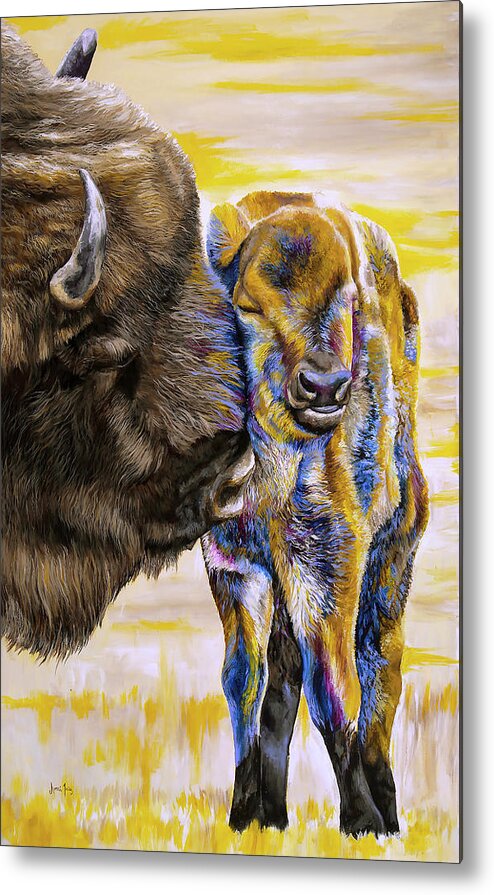 Bison Metal Print featuring the painting Nuzzled by Averi Iris