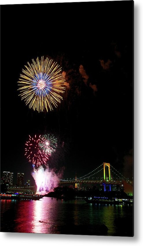 Firework Display Metal Print featuring the photograph Odaiba Rainbow Fireworks by Masakazu Ejiri
