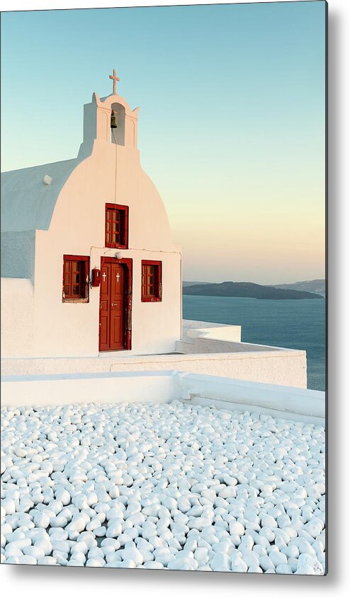 Greek Culture Metal Print featuring the photograph Oia Church At Dusk, Santorini, Greece by Chrishepburn