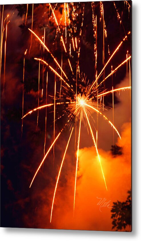 Fireworks Metal Print featuring the photograph Orange Fireworks by Meta Gatschenberger