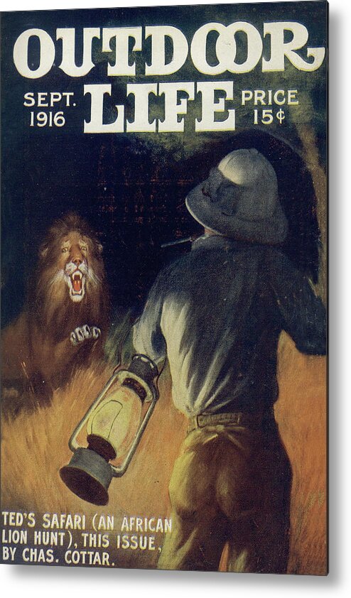 Lion Metal Print featuring the painting Outdoor Life Magazine Cover September 1916 by Outdoor Life
