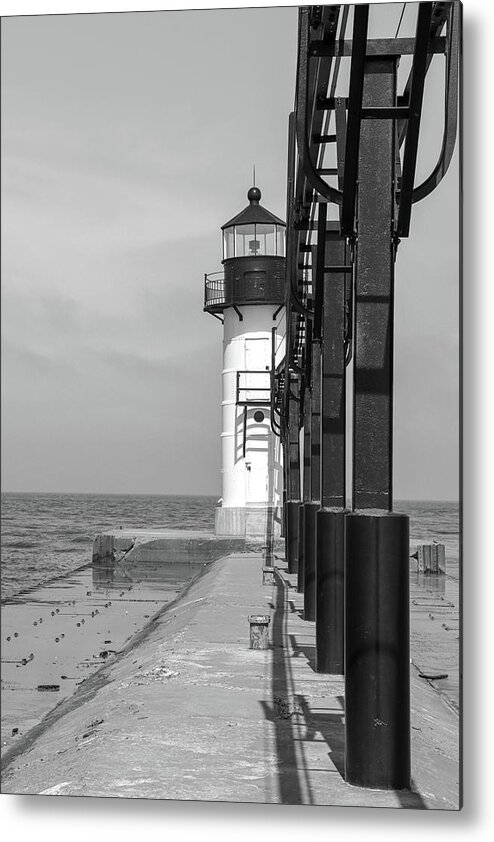 Lighthouse Metal Print featuring the photograph Outer Lighthouse B/W by Mary Anne Delgado