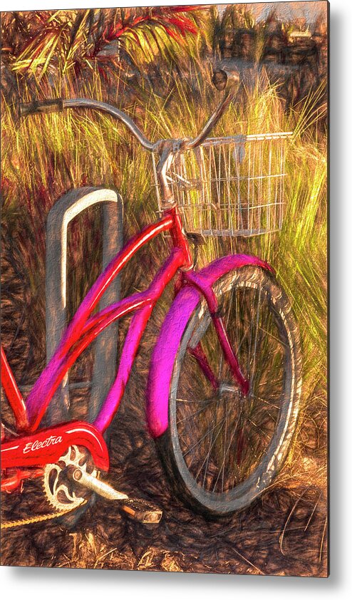 Florida Metal Print featuring the photograph Pink Beach Bike Painting by Debra and Dave Vanderlaan