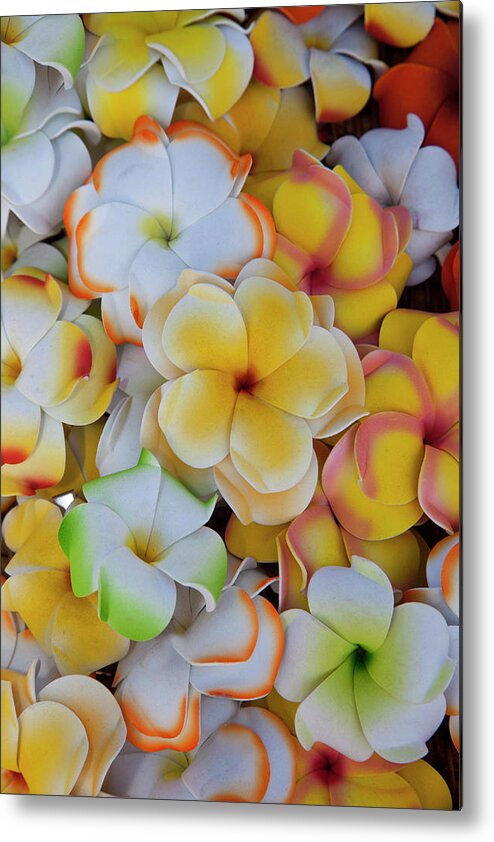 Artificial Metal Print featuring the photograph Plastic Pulmeria Or Frangipani Flowers by Darrell Gulin