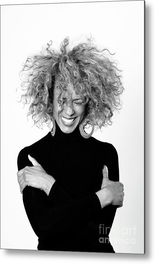 Mature Adult Metal Print featuring the photograph Portrait Of Laughing Woman With Afro by Westend61