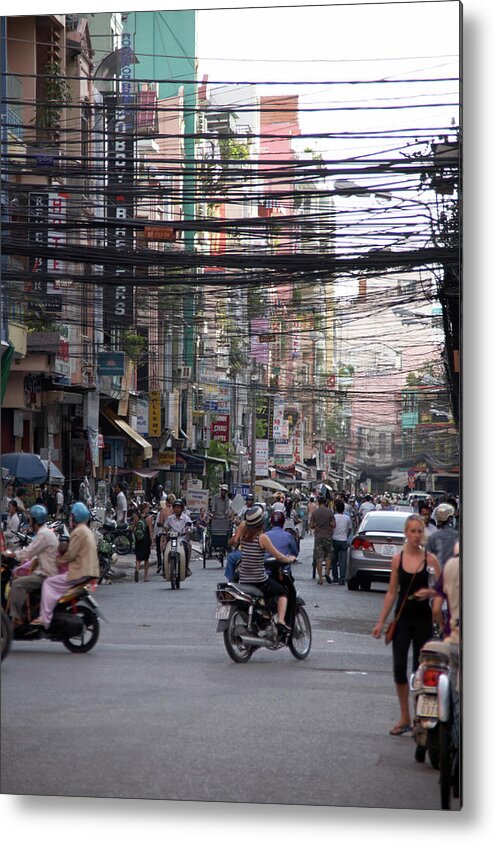 Ho Chi Minh City Metal Print featuring the photograph Power Lines, Cyclos, Tourists And People by Andrew Holt