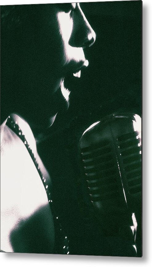 Singer Metal Print featuring the photograph Profile Of Woman Singing Into Microphone by Digital Vision.
