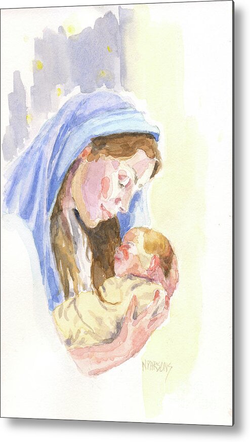 Christ Child Metal Print featuring the painting Quiet Light by Nancy Parsons