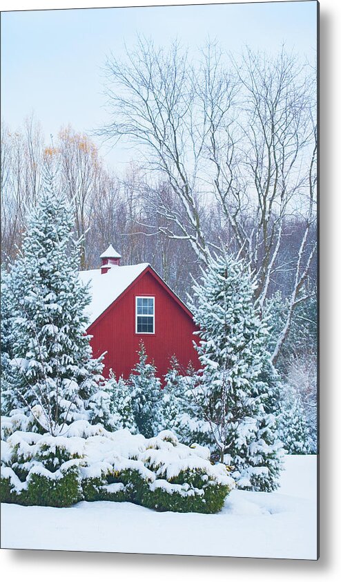 Holiday Metal Print featuring the photograph Red Barn Covered With Snow by Stanley45