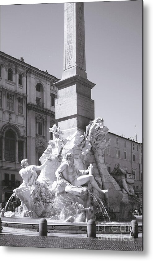 Piazza Metal Print featuring the photograph Rome BW - Fountain Of The Four Rivers In Piazza Navona by Stefano Senise